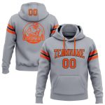 Custom Team Hoodie with Name and Number - Gray Orange-Black Football Sweatshirt Personalized Stitched Gray Orange-Black Football