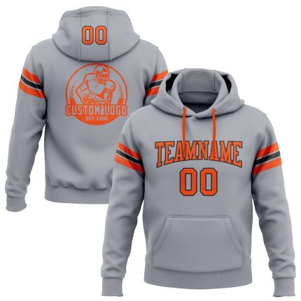 Custom Team Hoodie with Name and Number - Gray Orange-Black Football Sweatshirt Personalized Stitched Gray Orange-Black Football
