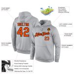 Personalized Sports Pullover Hoodie Gray Orange-Black Stitched Sweatshirt Personalized Stitched Gray Orange-Black Sports