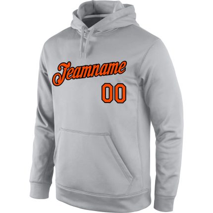 Personalized Sports Pullover Hoodie Gray Orange-Black Stitched Sweatshirt Personalized Stitched Gray Orange-Black Sports