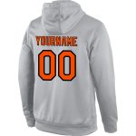 Personalized Sports Pullover Hoodie Gray Orange-Black Stitched Sweatshirt Personalized Stitched Gray Orange-Black Sports
