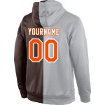 Custom Name & Number Sports Hoodie - Personalized Gray Orange-Brown Split Pullover Sweatshirt Personalized Stitched Gray