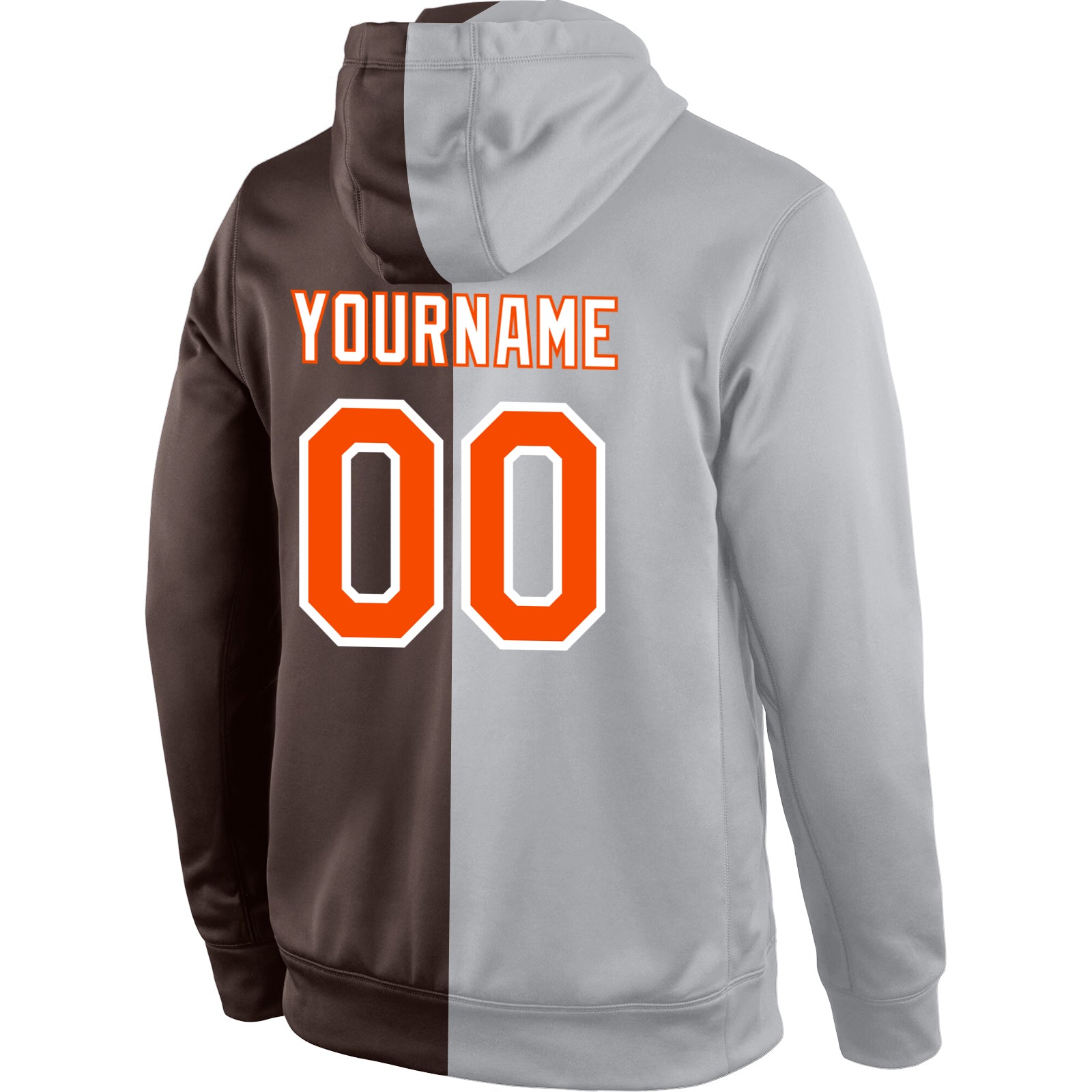 Personalized Stitched Gray Orange-Brown Split Fashion Sports Pullover Sweatshirt Hoodie Team Custom Name and Number Custom Name & Number Sports Hoodie - Personalized Gray Orange-Brown Split Pullover Sweatshirt Personalized Stitched Gray - Image 3