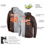 Custom Name & Number Sports Hoodie - Personalized Gray Orange-Brown Split Pullover Sweatshirt Personalized Stitched Gray