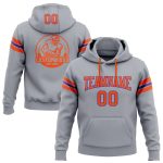 Custom Name and Number Personalized Football Hoodie - Gray Orange-Purple Stitched Pullover Sweatshirt Personalized Stitched