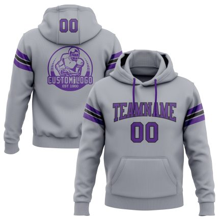 Custom Name Number Gray Purple Black Football Hoodie Personalized Sweatshirt Pullover Personalized Stitched Gray Purple-Black
