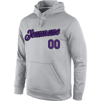 Custom Team Name Number Sports Hoodie Sweatshirt Pullover Gray Purple Black - Personalized Stitched Design Personalized Stitched