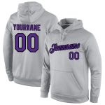 Custom Team Name Number Sports Hoodie Sweatshirt Pullover Gray Purple Black - Personalized Stitched Design Personalized Stitched