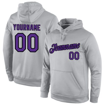 Custom Team Name Number Sports Hoodie Sweatshirt Pullover Gray Purple Black - Personalized Stitched Design Personalized Stitched