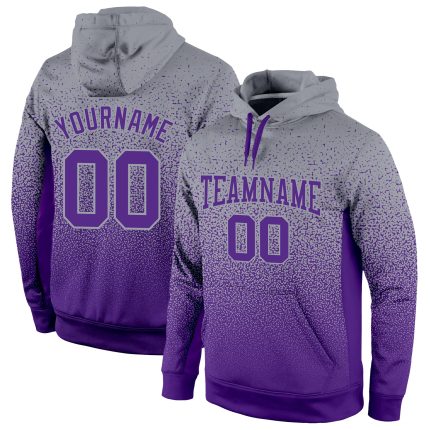 Custom Team Hoodie with Personalized Name & Number - Gray Purple Fade Fashion Sports Pullover Sweatshirt Personalized Stitched