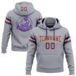 Custom Gray Purple Gold Football Hoodie Sweatshirt with Personalized Name and Number - Team Apparel Personalized Stitched
