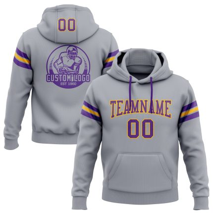 Custom Gray Purple Gold Football Hoodie Sweatshirt with Personalized Name and Number - Team Apparel Personalized Stitched