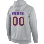 Custom Gray Purple-Gold Sports Hoodie with Team Name and Number | Personalized Stitched Pullover Sweatshirt Personalized