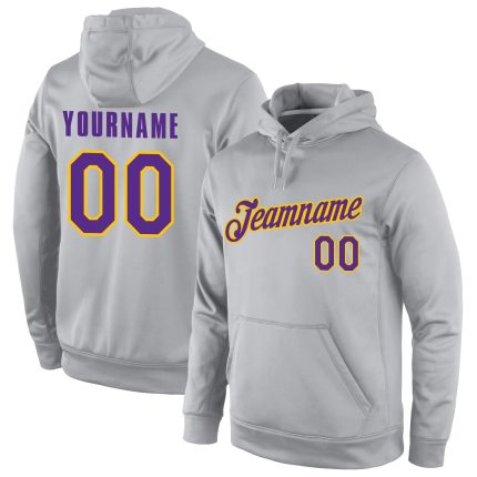 Custom Gray Purple-Gold Sports Hoodie with Team Name and Number | Personalized Stitched Pullover Sweatshirt Personalized