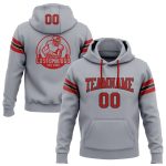 Custom Team Name Number Hoodie Sweatshirt Pullover Gray Red-Black Football Personalized Stitched Gray Red-Black Football