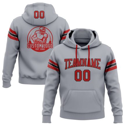 Custom Team Name Number Hoodie Sweatshirt Pullover Gray Red-Black Football Personalized Stitched Gray Red-Black Football