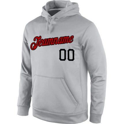 Custom Name Number Gray Red Black Sports Hoodie Sweatshirt Personalized Team Pullover Personalized Stitched Gray Red-Black