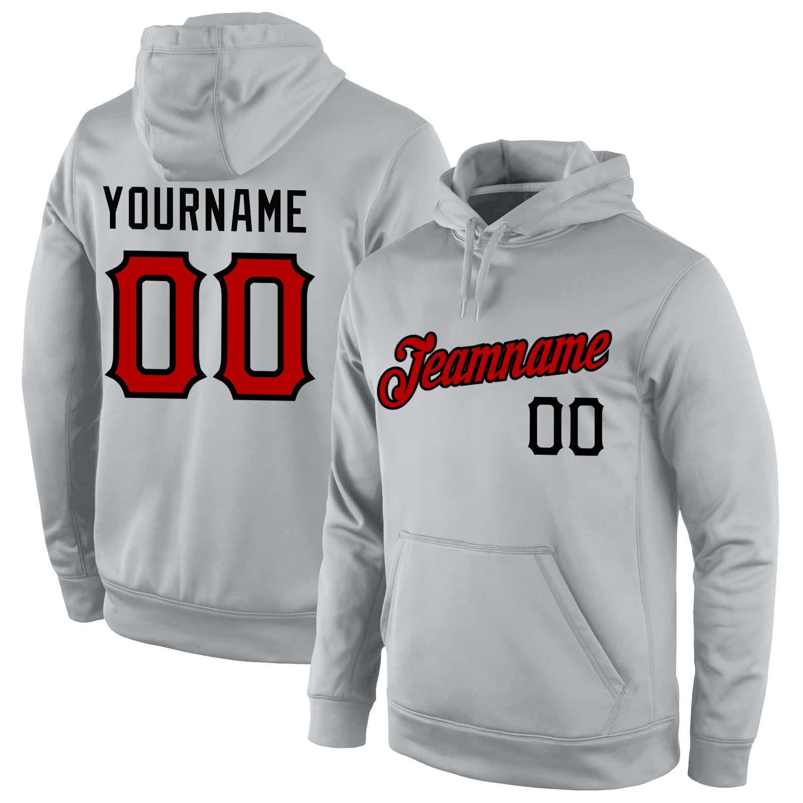 Custom Name Number Gray Red Black Sports Hoodie Sweatshirt Personalized Team Pullover Personalized Stitched Gray Red-Black