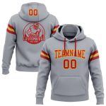 Custom Team Name Number Gray Red-Gold Football Hoodie Sweatshirt Pullover Personalized Stitched Gray Red-Gold Football Pullover