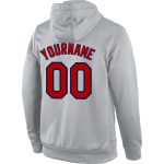 Custom Sports Hoodie Personalized with Name & Number - Gray Red-Navy Stitched Pullover Sweatshirt Personalized Stitched Gray
