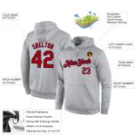 Custom Sports Hoodie Personalized with Name & Number - Gray Red-Navy Stitched Pullover Sweatshirt Personalized Stitched Gray