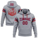 Custom Name Number Personalized Royal Red Gray Football Hoodie Pullover Sweatshirt Team Apparel Personalized Stitched Gray