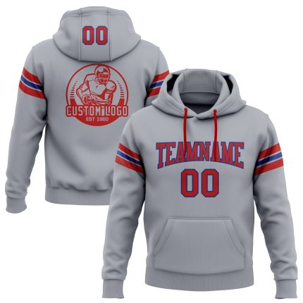 Custom Name Number Personalized Royal Red Gray Football Hoodie Pullover Sweatshirt Team Apparel Personalized Stitched Gray