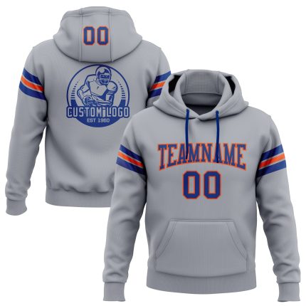 Custom Name and Number Gray Orange Football Hoodie Pullover Sweatshirt Personalized Team Gear Personalized Stitched Gray
