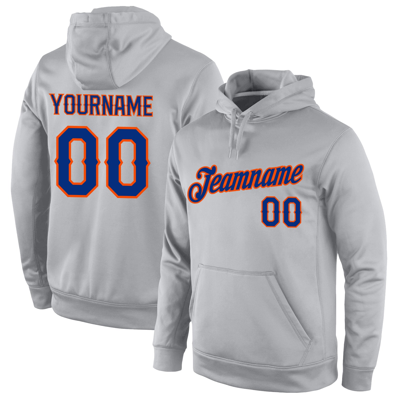 Custom Name Number Royal Orange Gray Sports Hoodie Sweatshirt Pullover - Personalized Team Apparel Personalized Stitched