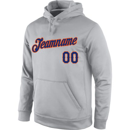 Custom Name Number Royal Orange Gray Sports Hoodie Sweatshirt Pullover - Personalized Team Apparel Personalized Stitched