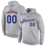 Personalized Gray Royal-Red Sports Hoodie Pullover Sweatshirt for Men and Women Personalized Stitched Gray Royal-Red Sports