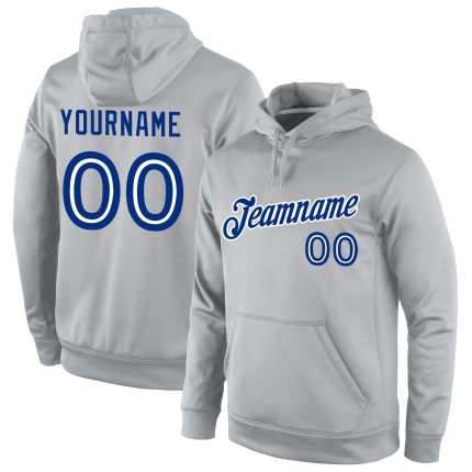 Custom Name Number Gray Royal-White Sports Hoodie Pullover Sweatshirt - Personalized Team Style Personalized Stitched Gray