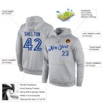 Custom Name Number Gray Royal-White Sports Hoodie Pullover Sweatshirt - Personalized Team Style Personalized Stitched Gray