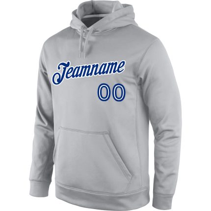 Custom Name Number Gray Royal-White Sports Hoodie Pullover Sweatshirt - Personalized Team Style Personalized Stitched Gray