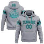 Custom Name Number Personalized Football Hoodie Sweatshirt Teal Black Gray Pullover Personalized Stitched Gray Teal-Black