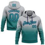 Custom Name Number Sports Hoodie Sweatshirt - Personalized Gray Teal Navy Fade Pullover Fashion Style Personalized Stitched