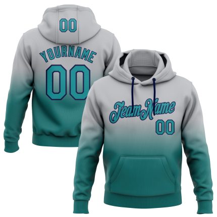 Custom Name Number Sports Hoodie Sweatshirt - Personalized Gray Teal Navy Fade Pullover Fashion Style Personalized Stitched