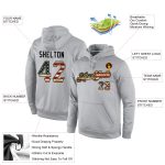 Custom Name & Number Vintage USA Flag Hoodie - Gray Pullover Sweatshirt with Old Gold Sports Design Personalized Stitched