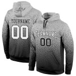 Custom Name and Number Sports Hoodie - Personalized Gray Black Fade Pullover Sweatshirt for Team Wear Personalized Stitched