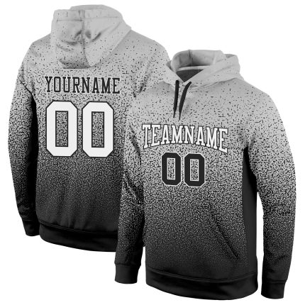 Custom Name and Number Sports Hoodie - Personalized Gray Black Fade Pullover Sweatshirt for Team Wear Personalized Stitched
