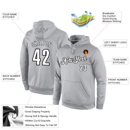 Custom Name Number Sports Hoodie Sweatshirt Pullover - Personalized Stitched Gray Black Team Apparel Personalized Stitched