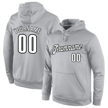 Custom Name Number Sports Hoodie Sweatshirt Pullover - Personalized Stitched Gray Black Team Apparel Personalized Stitched