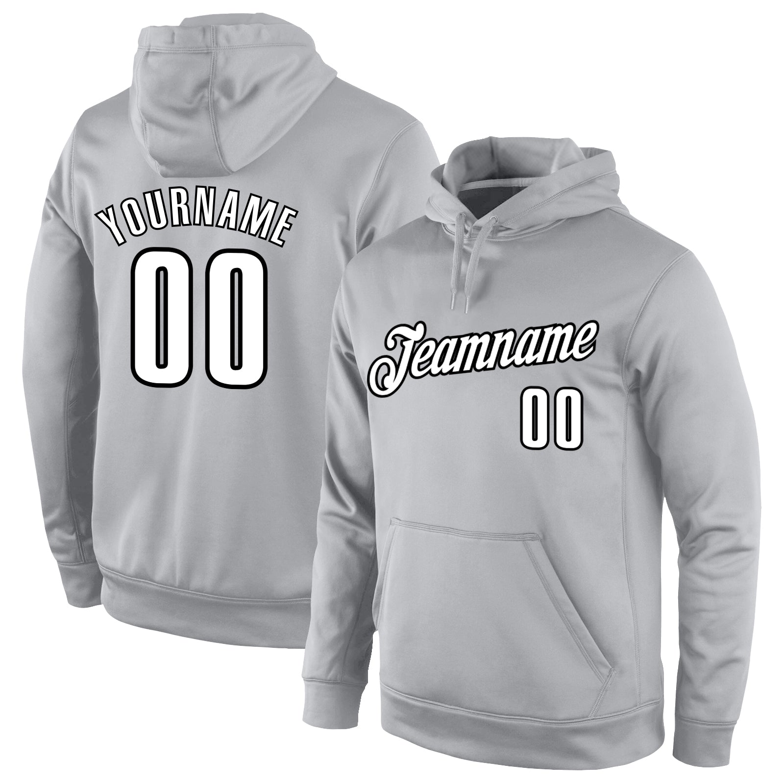 Custom Name Number Sports Hoodie Sweatshirt Pullover - Personalized Stitched Gray Black Team Apparel Personalized Stitched
