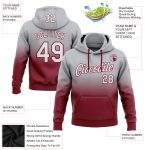 Custom Team Hoodie with Name and Number - Personalized Gray White Crimson Fade Sports Pullover Sweatshirt Personalized Stitched