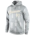 Custom Name and Number 3D Sports Hoodie - Gray White Old Gold Christmas Pullover Sweatshirt Personalized Stitched Gray White-Old