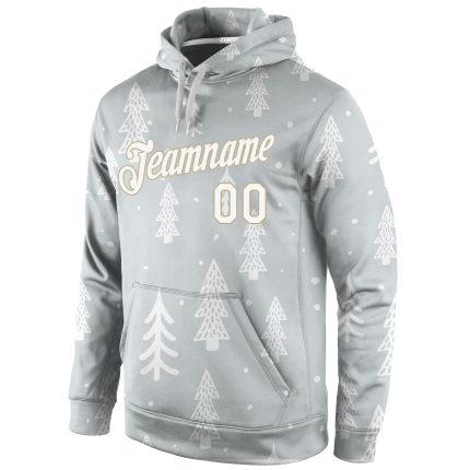 Custom Name and Number 3D Sports Hoodie - Gray White Old Gold Christmas Pullover Sweatshirt Personalized Stitched Gray White-Old