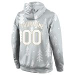Custom Name and Number 3D Sports Hoodie - Gray White Old Gold Christmas Pullover Sweatshirt Personalized Stitched Gray White-Old
