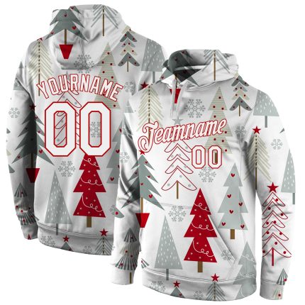 Custom Name & Number Hoodie - 3D Sports Pullover Sweatshirt for Christmas - Gray White Red Design Personalized Stitched Gray