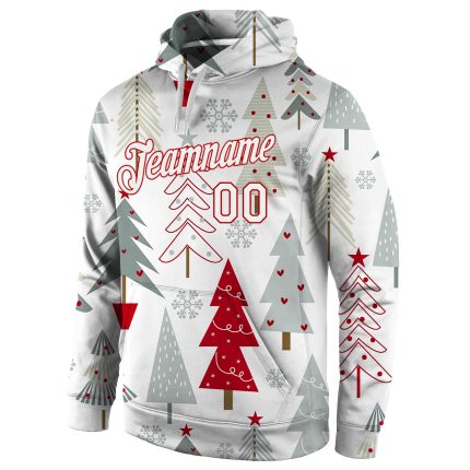 Custom Name & Number Hoodie - 3D Sports Pullover Sweatshirt for Christmas - Gray White Red Design Personalized Stitched Gray