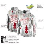 Custom Name & Number Hoodie - 3D Sports Pullover Sweatshirt for Christmas - Gray White Red Design Personalized Stitched Gray